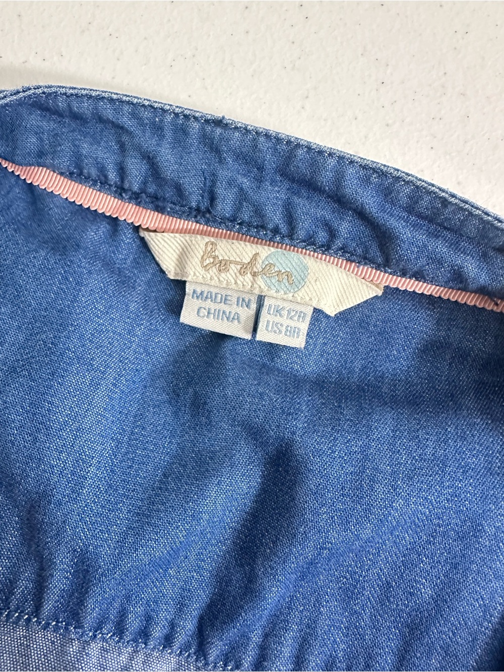 Boden Sz 8R Denim Fit & Flare Faux Wrap Cotton Dress Women’s Blue Short Sleeve - Picture 10 of 15